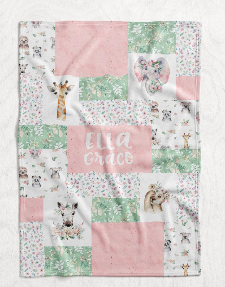 Personalized Watercolor Safari Animal Blanket