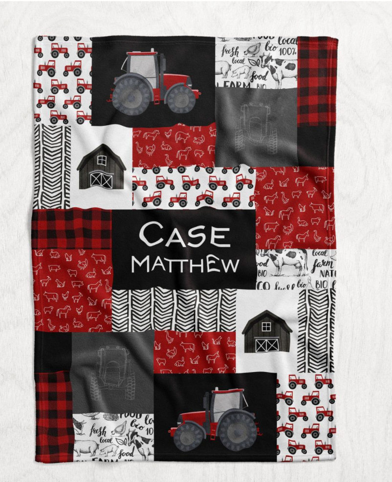 Personalized Red Tractor Blanket