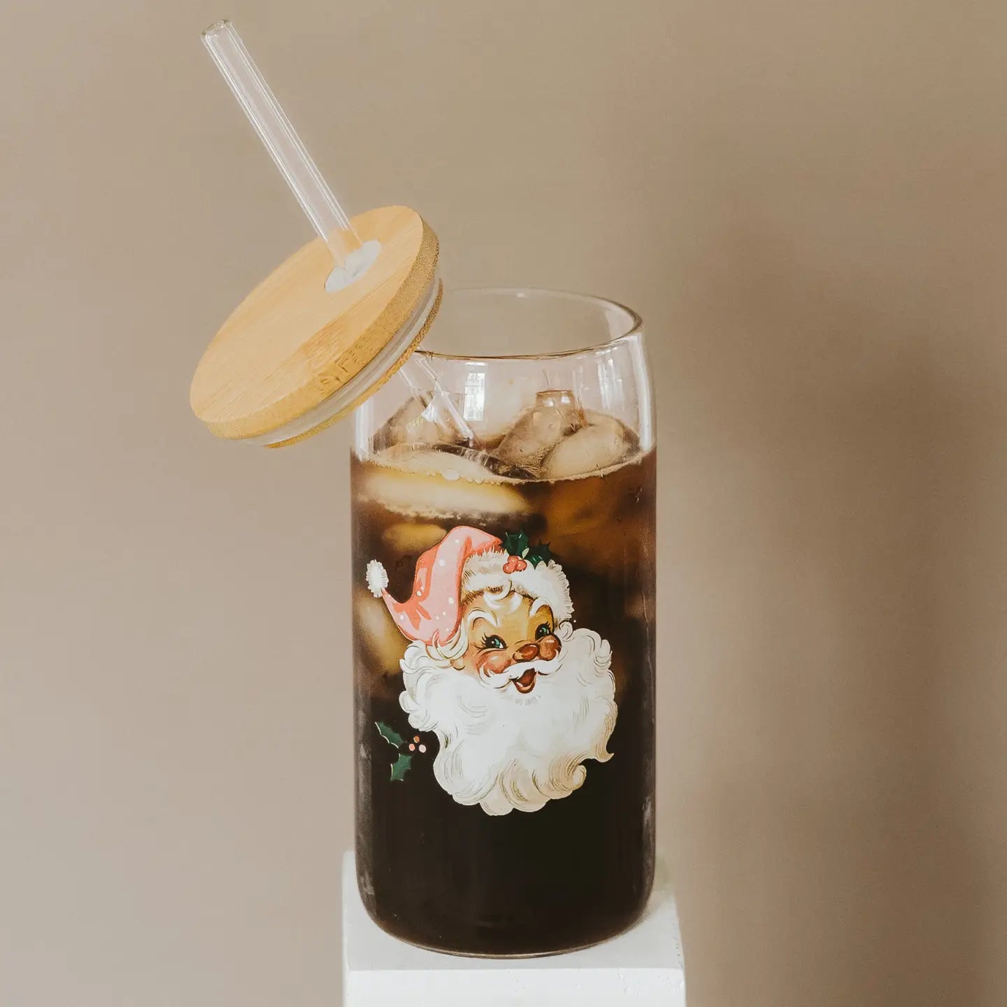 Holiday 17 oz Can Glass w/ Straw & Lid