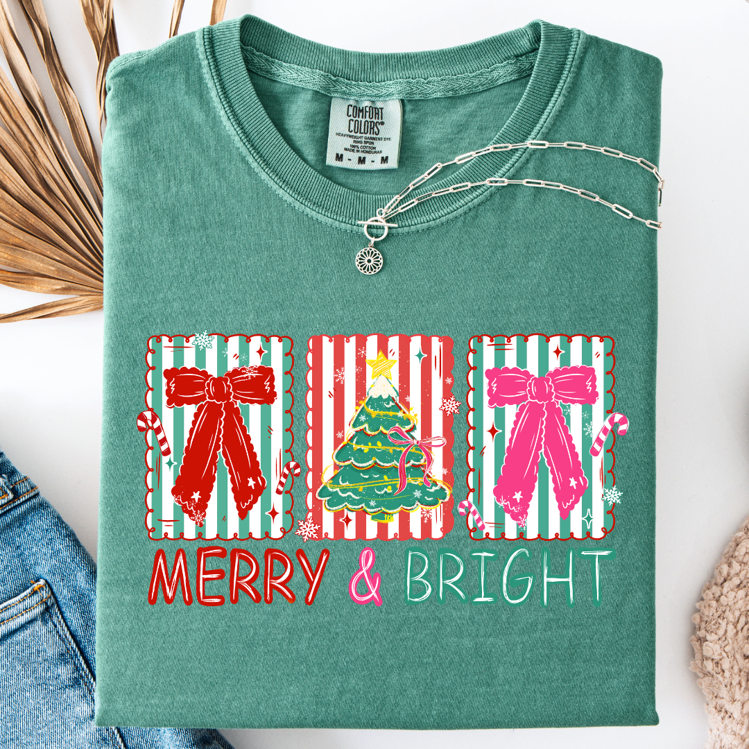 Merry & Bright Striped Graphic Tee