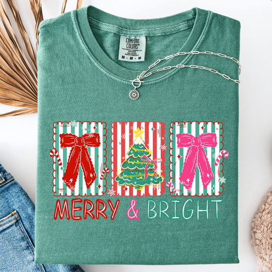 Merry & Bright Striped Graphic Tee