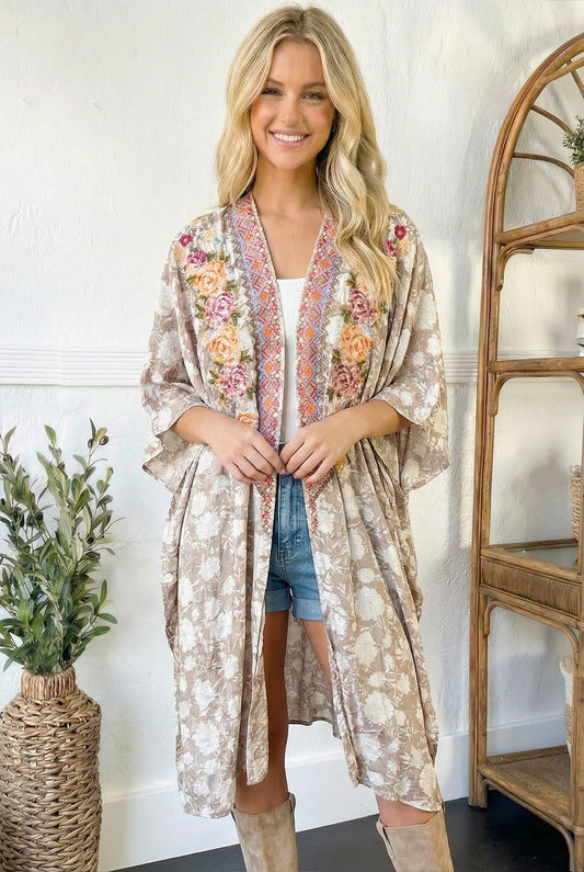 Golden Meadow Embroidered Kimono