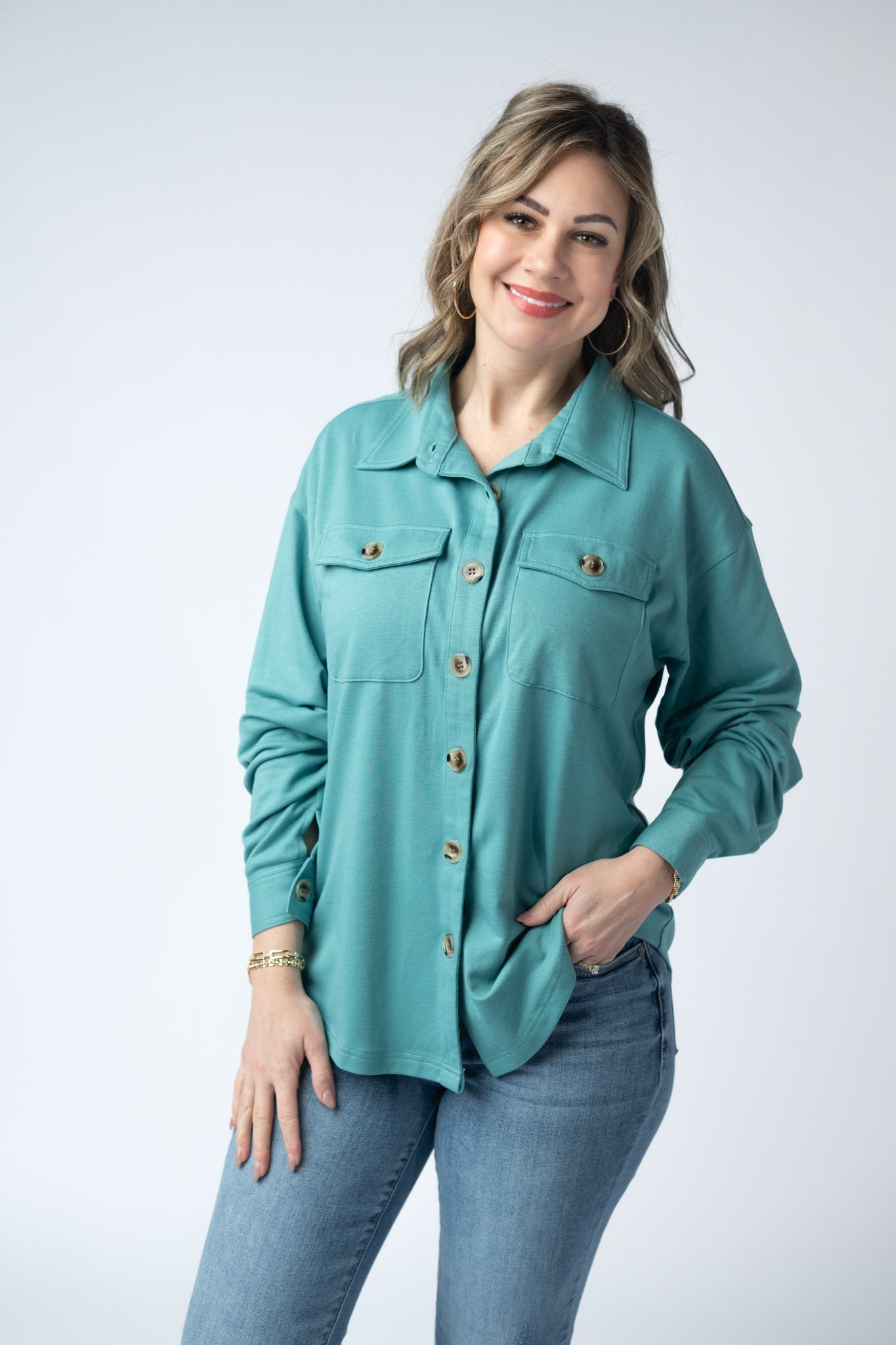 IN STOCK Brenna Button Down Top - Teal