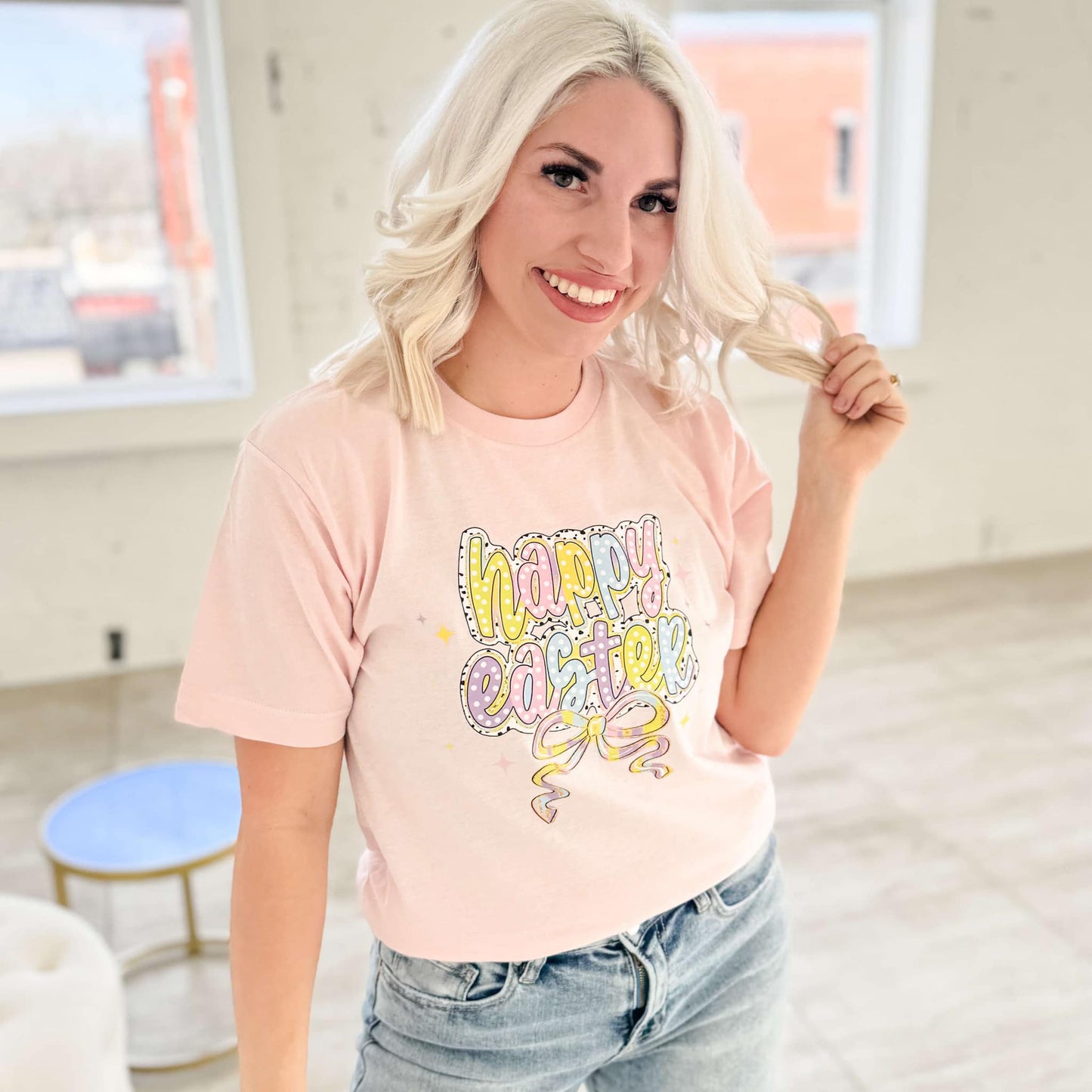 Happy Easter Dots & Bow Graphic Tee