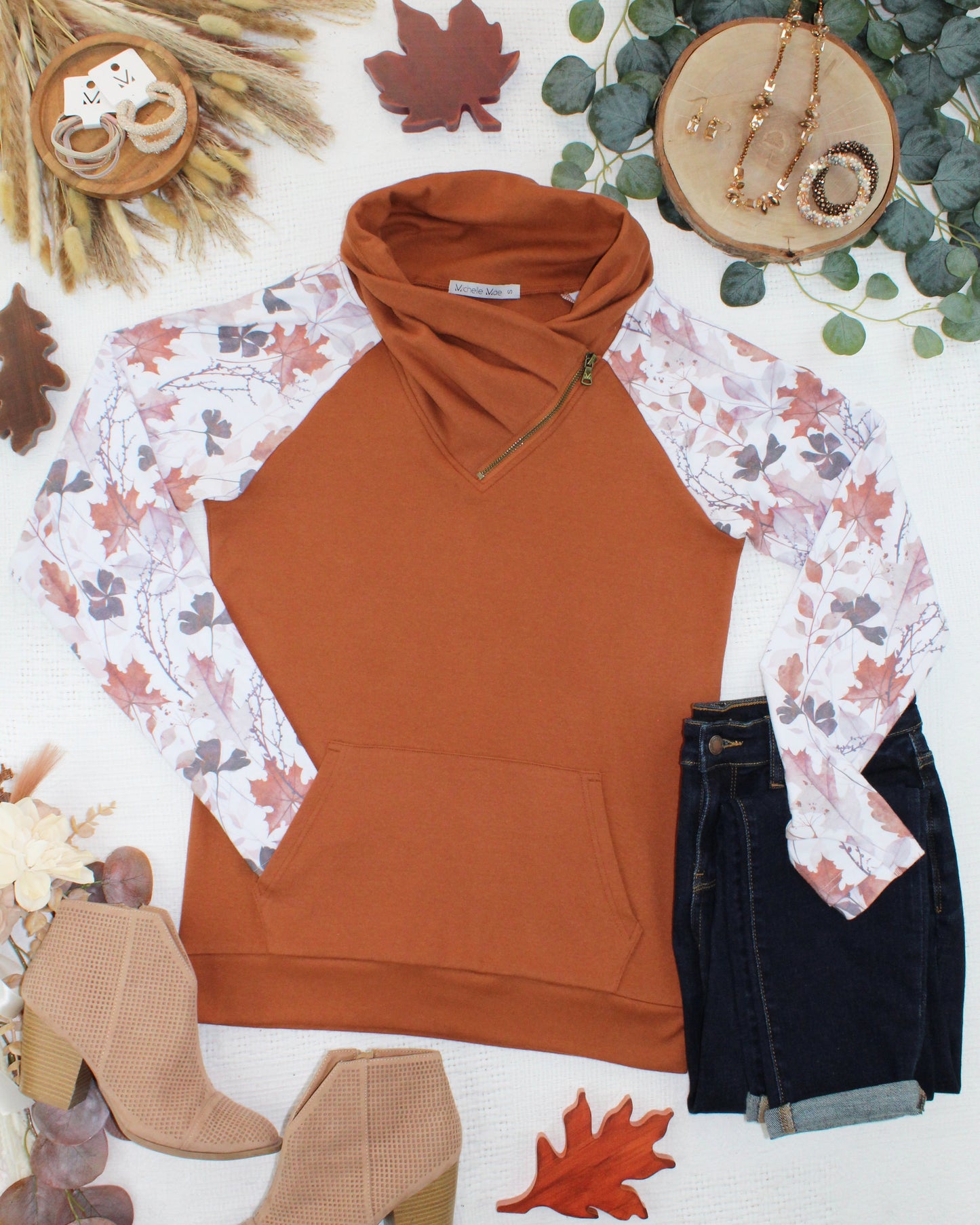 IN STOCK Classic Zoey ZipCowl Sweatshirt - Maple and Fall Foliage