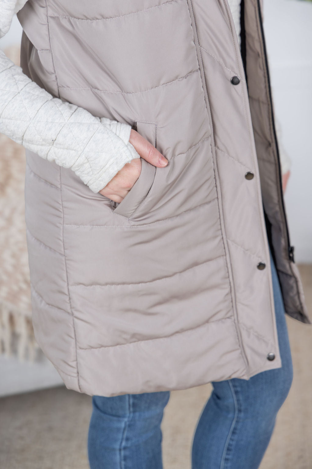 IN STOCK Harlow Long Vest - Latte