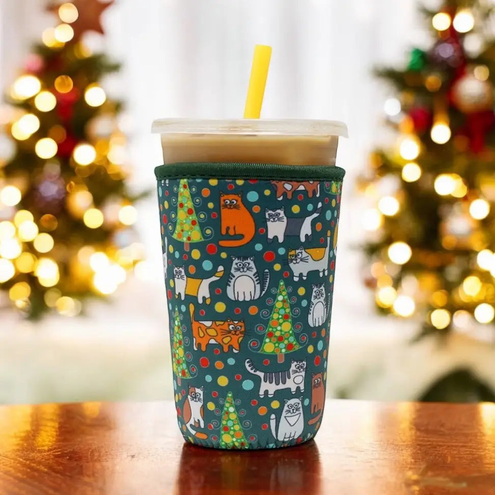 Holiday Insulated Iced Coffee Sleeve - Christmas Kitties