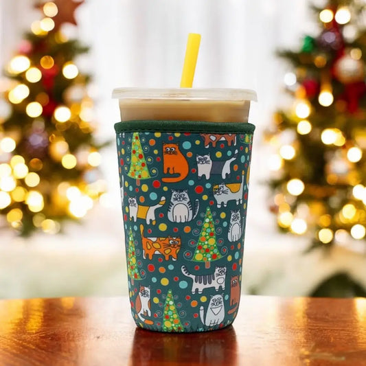 Holiday Insulated Iced Coffee Sleeve - Christmas Kitties