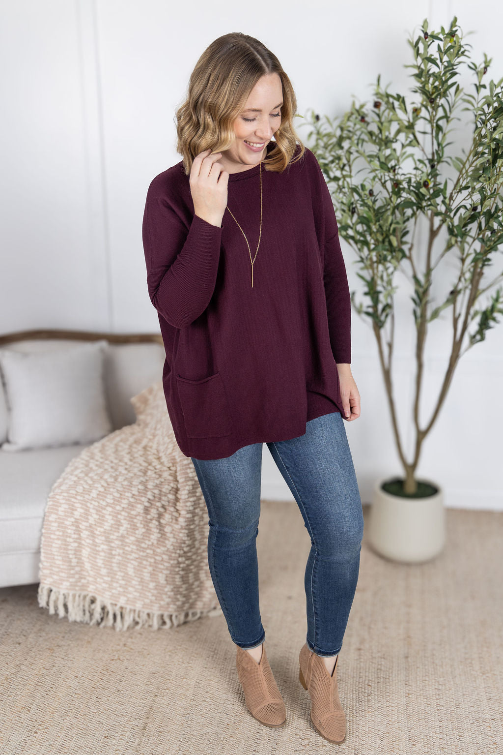 PREBOOK Naomi Pocket Sweater - Burgundy
