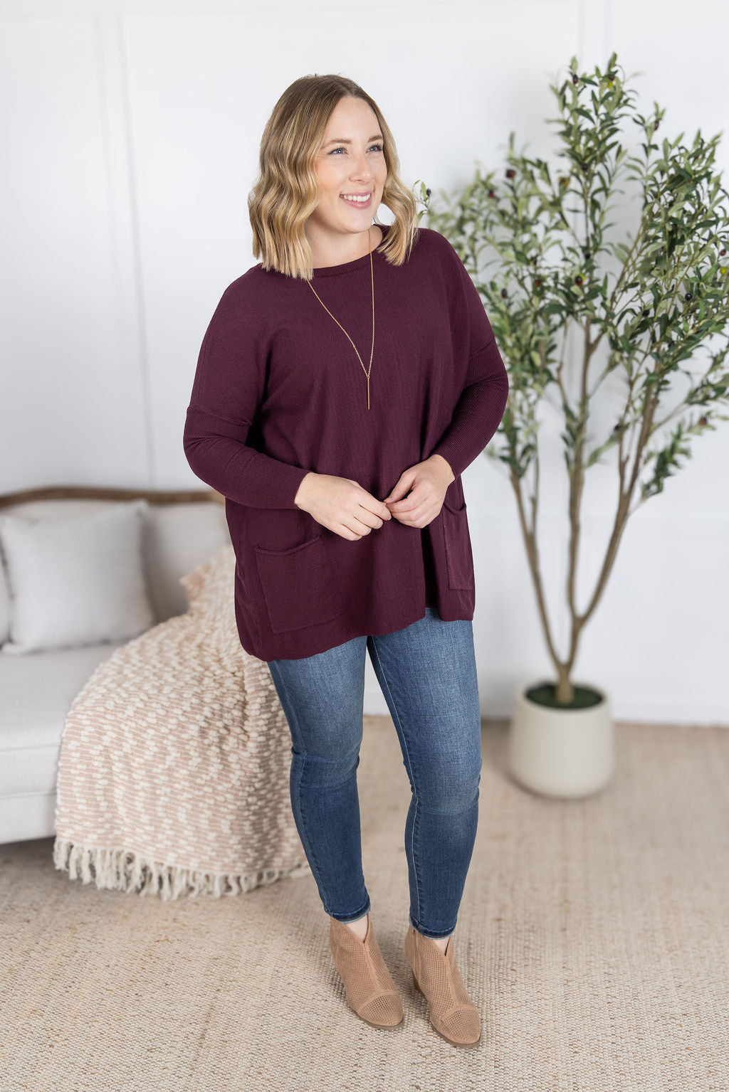 PREBOOK Naomi Pocket Sweater - Burgundy
