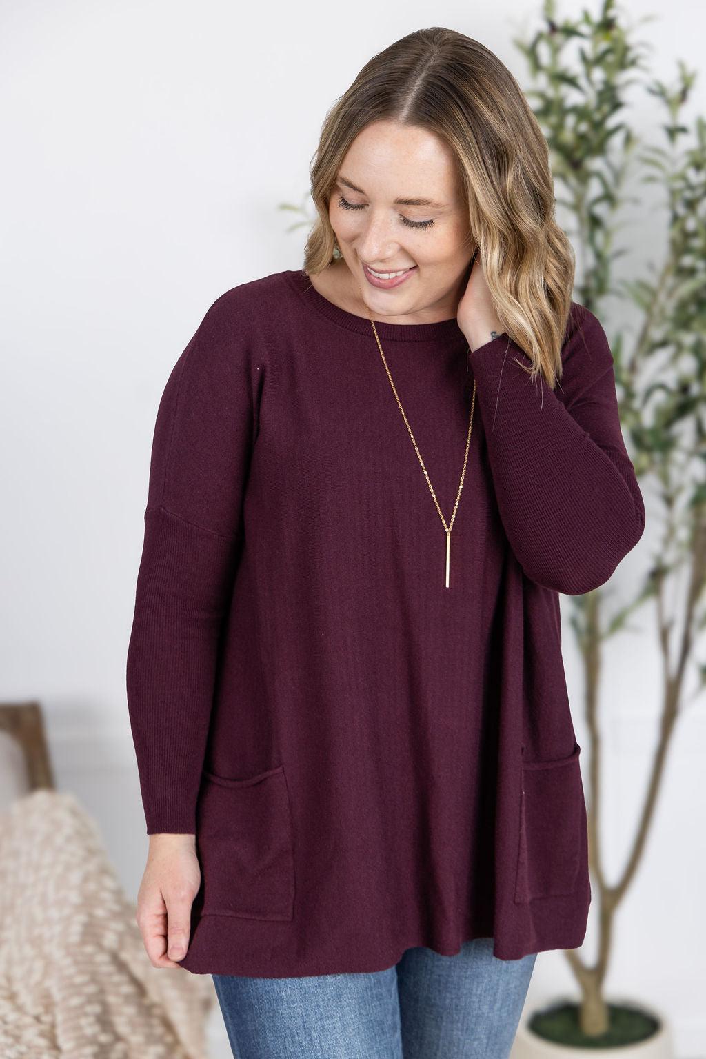 PREBOOK Naomi Pocket Sweater - Burgundy
