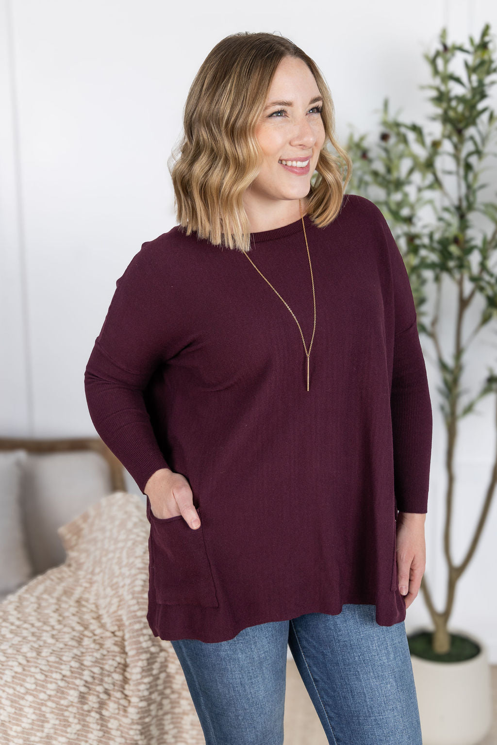 PREBOOK Naomi Pocket Sweater - Burgundy
