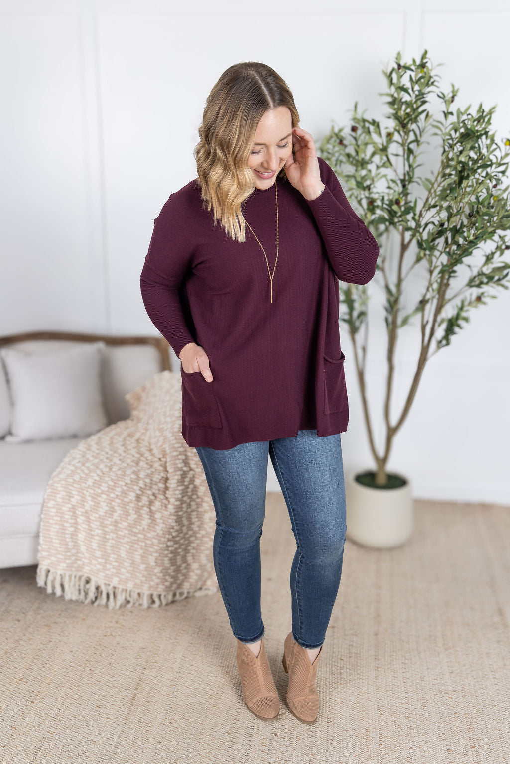 PREBOOK Naomi Pocket Sweater - Burgundy