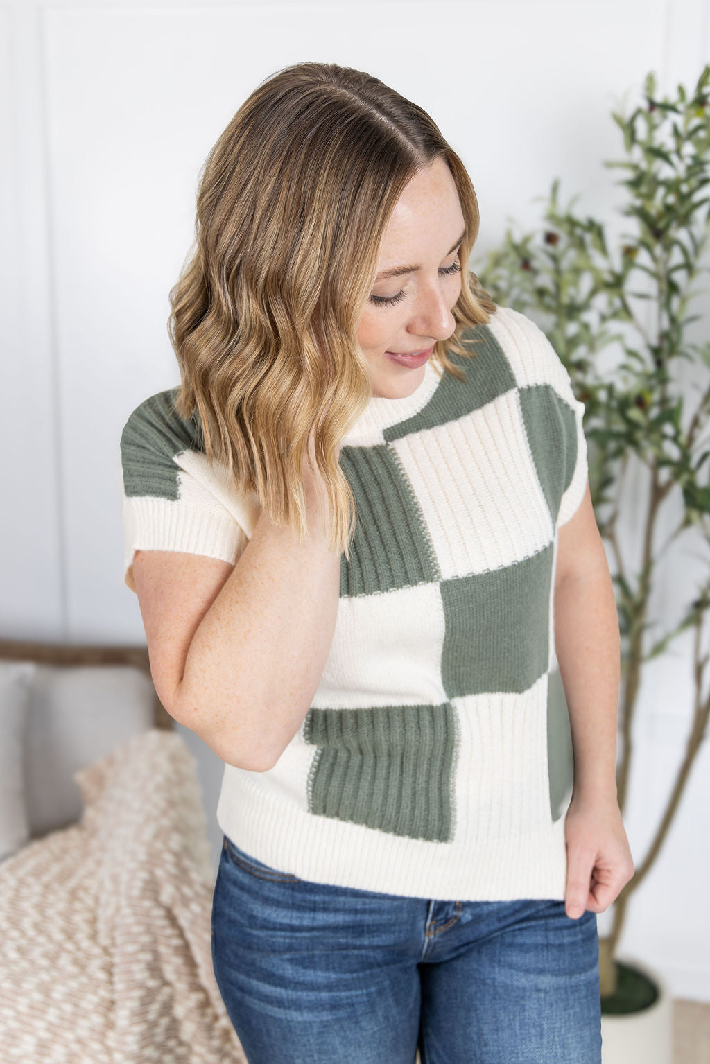PREBOOK Checkered Sweater Top - Sage