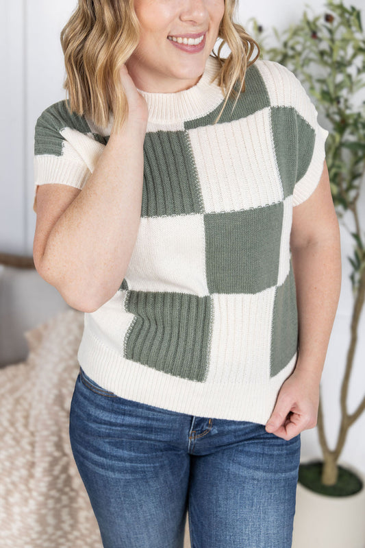 PREBOOK Checkered Sweater Top - Sage