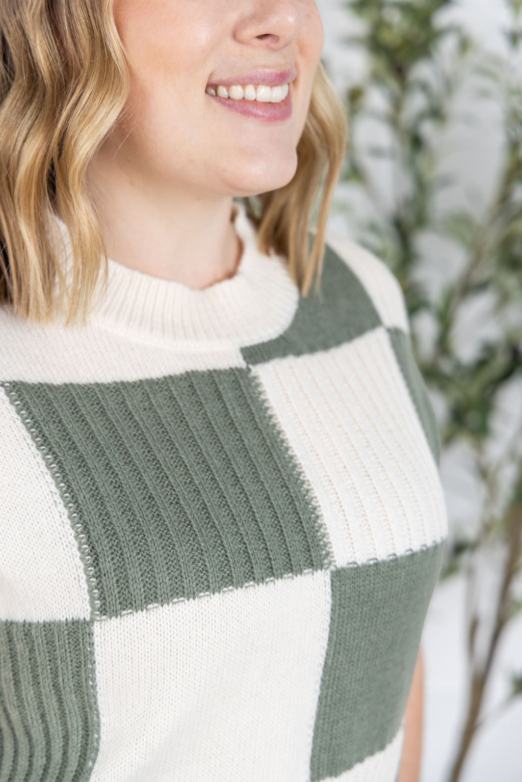 PREBOOK Checkered Sweater Top - Sage