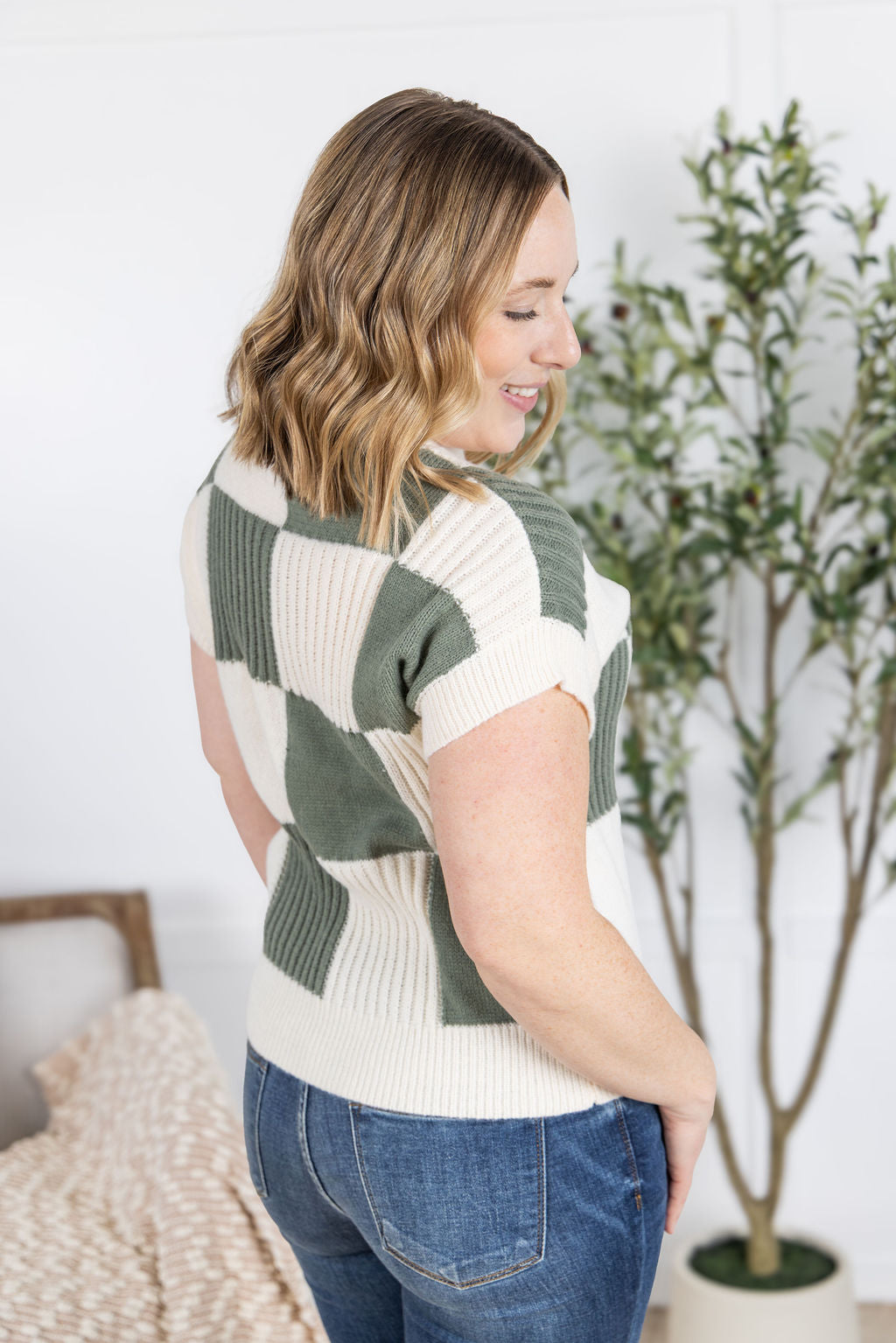 PREBOOK Checkered Sweater Top - Sage
