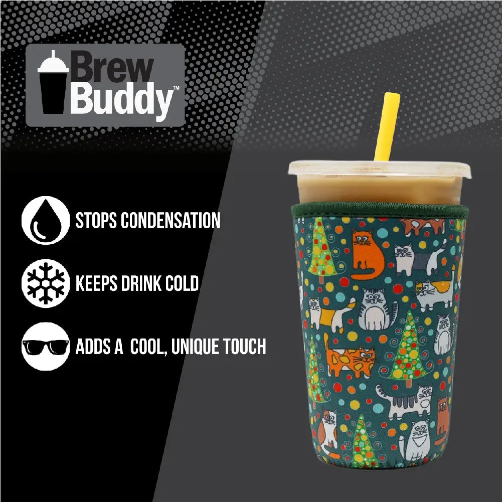 Holiday Insulated Iced Coffee Sleeve - Christmas Kitties