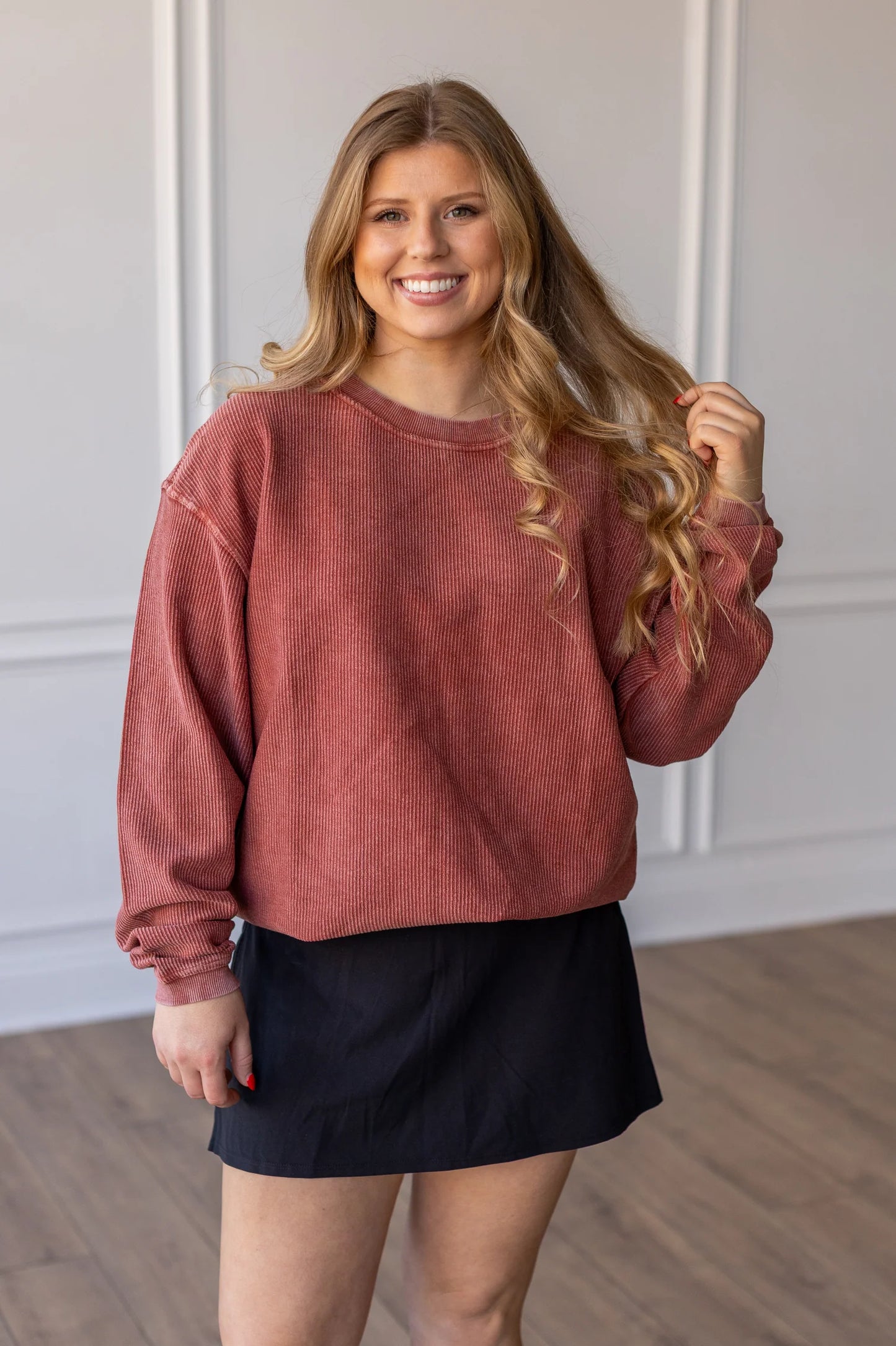 FIRED BRICK - Essential Luxe Corded Crew Sweatshirt