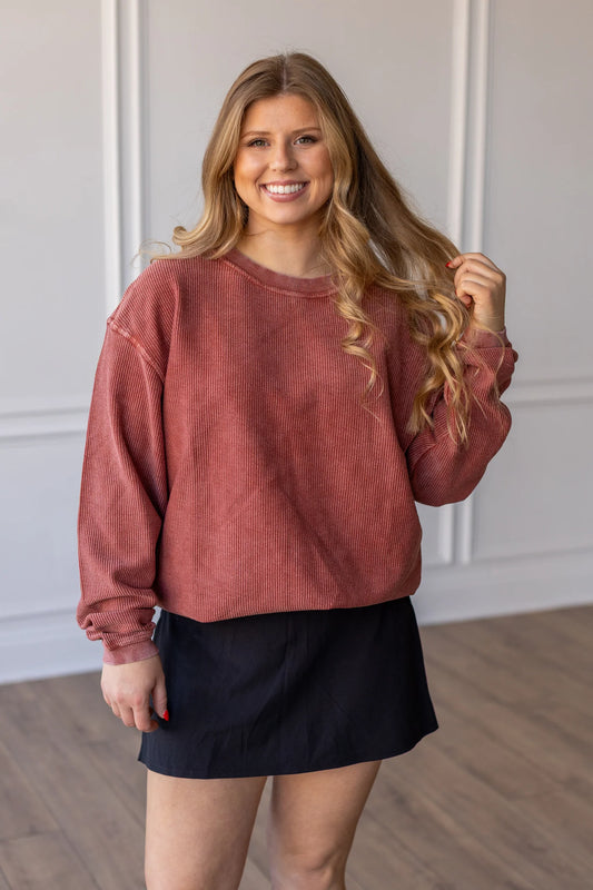 FIRED BRICK - Essential Luxe Corded Crew Sweatshirt