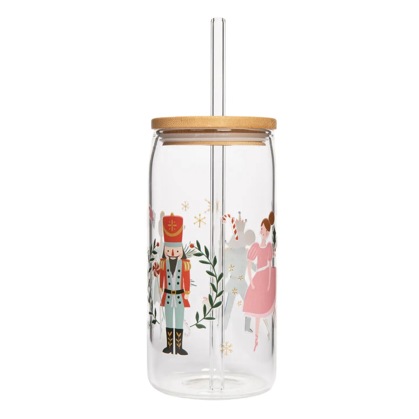 Holiday 17 oz Can Glass w/ Straw & Lid