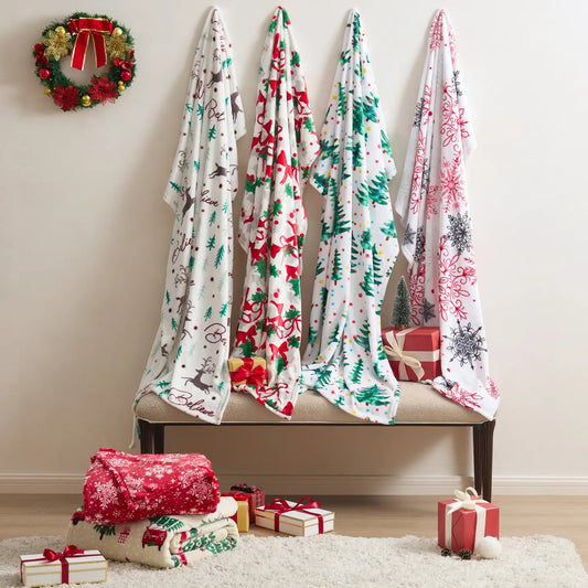 Christmas Flannel Fleece Plush Throw Blanket - 6 Designs