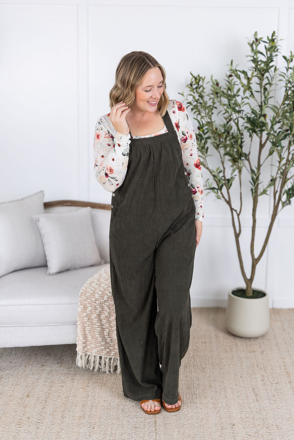 IN STOCK Corduroy Overalls - Olive