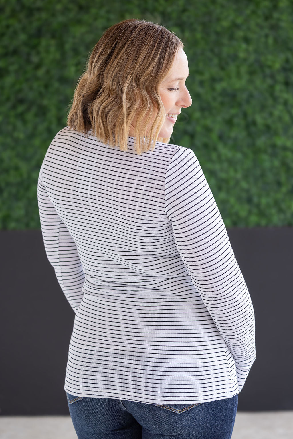 IN STOCK Striped Henley Long Sleeve - White