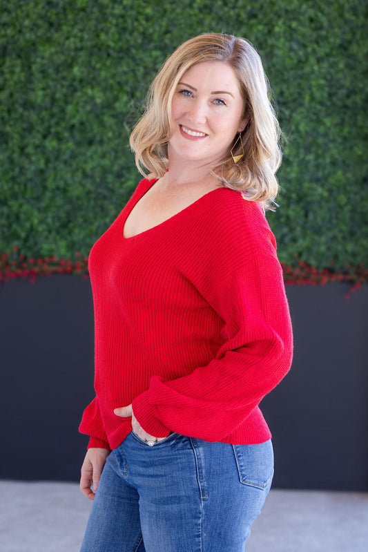 IN STOCK Bethany Bow Knit Sweater - Red