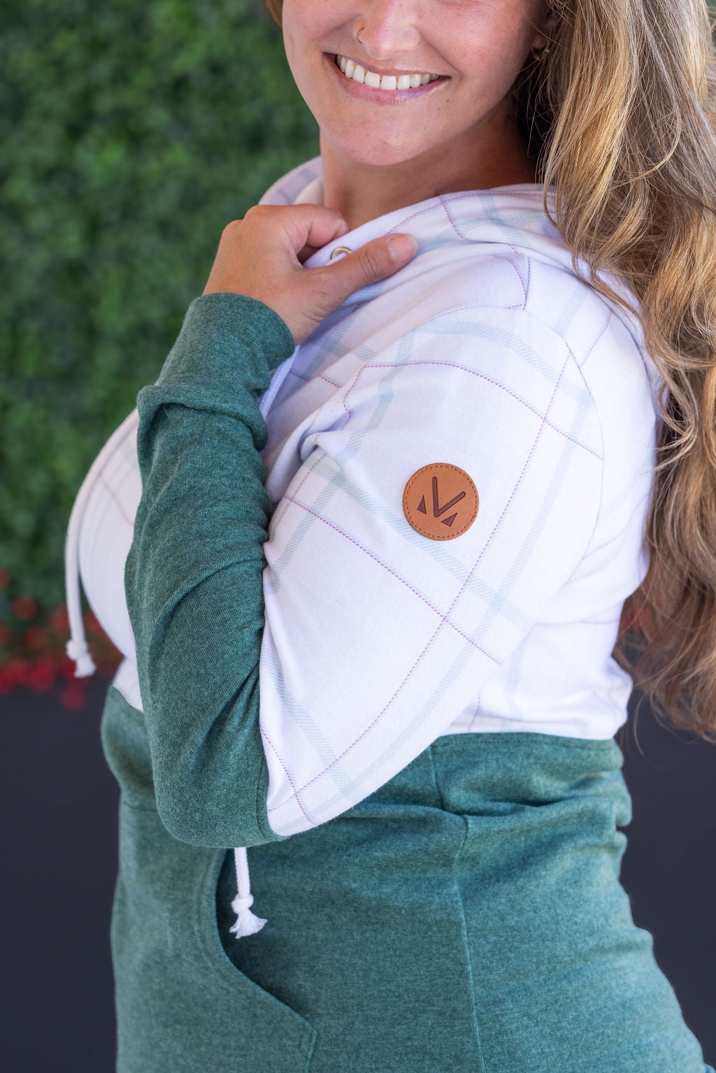 IN STOCK Hailey Pullover Hoodie - Mint and Red Plaid and Evergreen