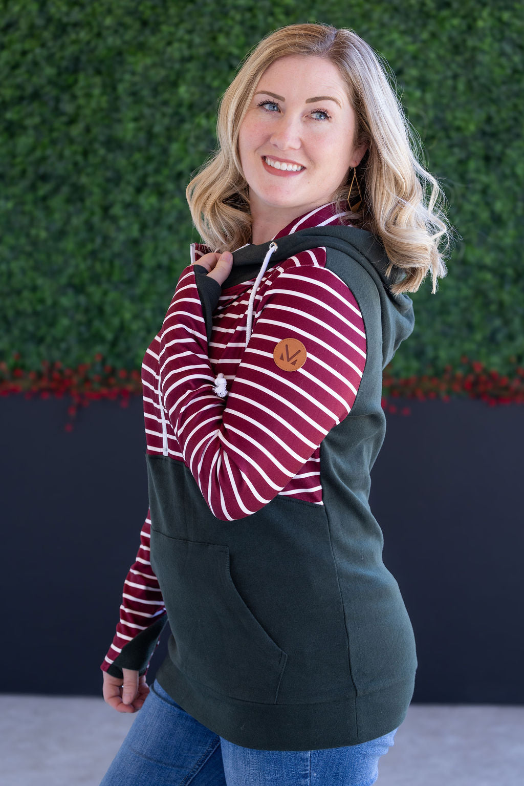 IN STOCK Soft Classic HalfZip Hoodie - Evergreen and Burgundy Stripes