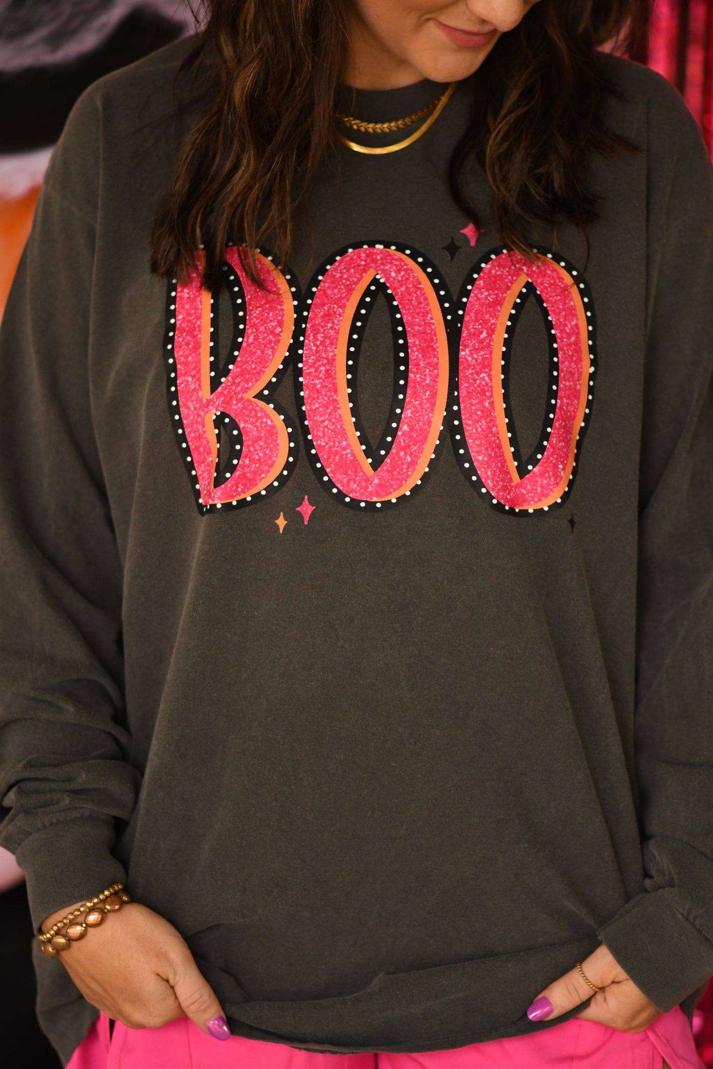 Boo Faux Glitter Tee/Long Sleeve Tee