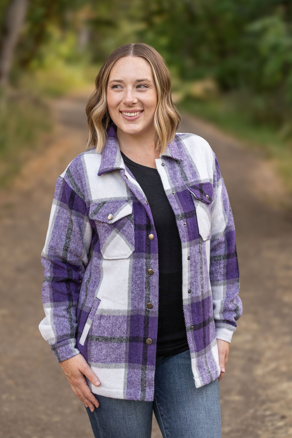 IN STOCK Norah Plaid Shacket - Purple Mix