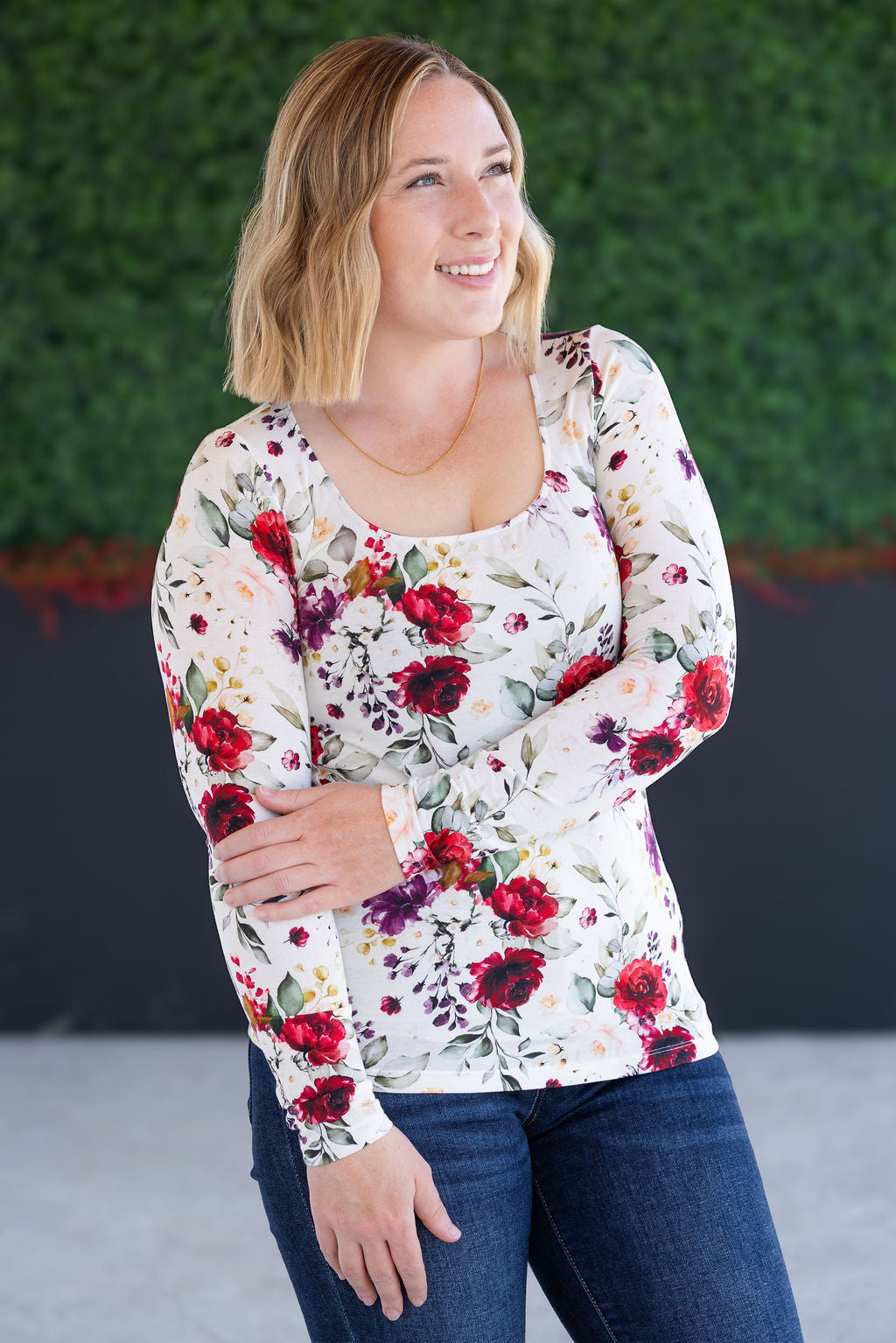 IN STOCK Alyssa Long Sleeve Top - Burgundy Bloom