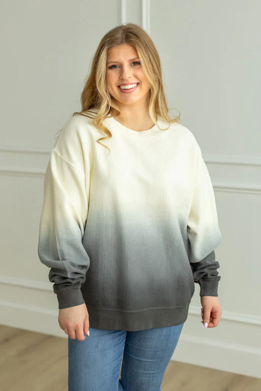 OMBRE COZY CORD SWEATSHIRT - IVORY/BLACK