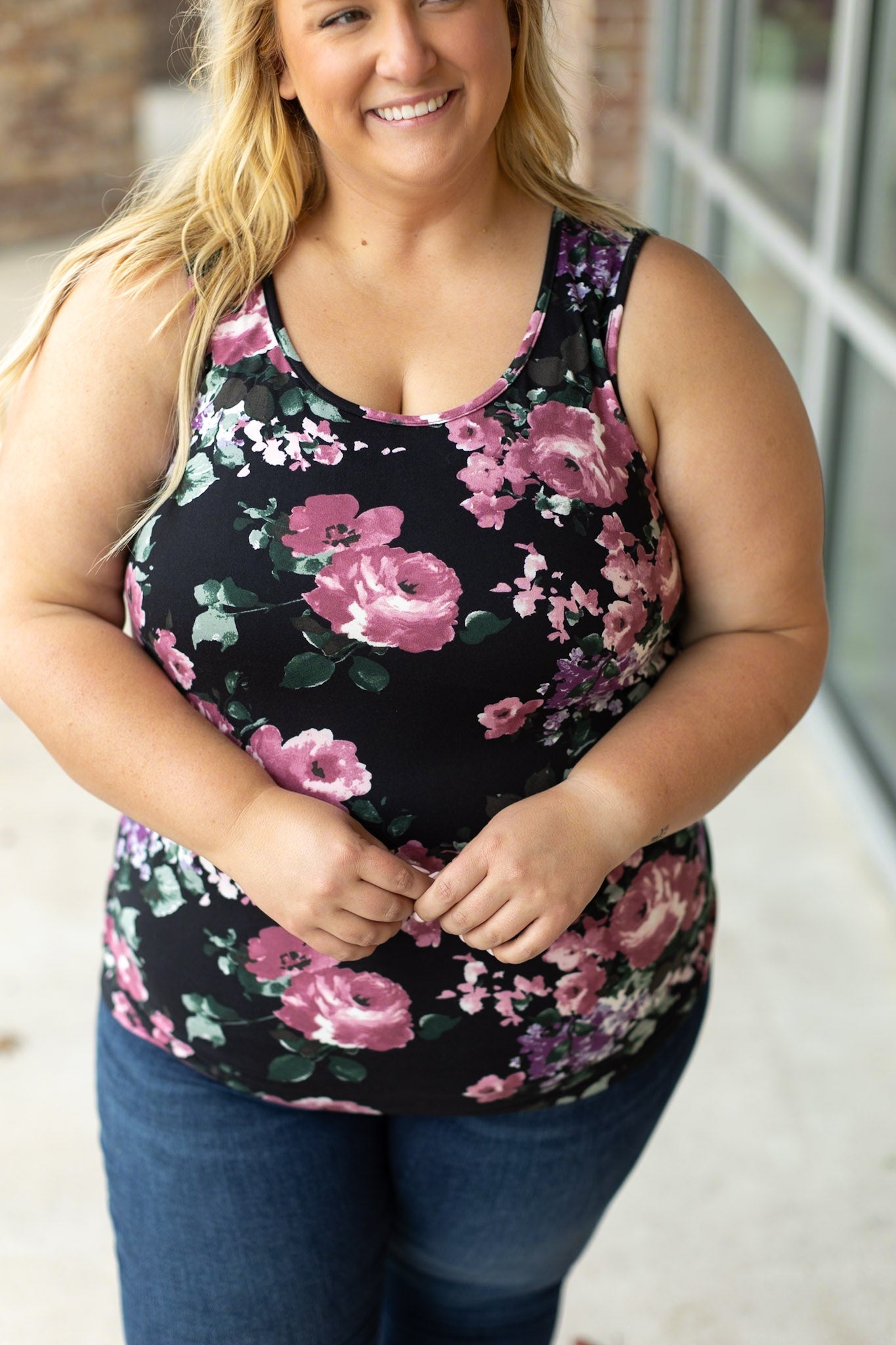 IN STOCK Luxe Crew Tank - Black and Mauve Floral