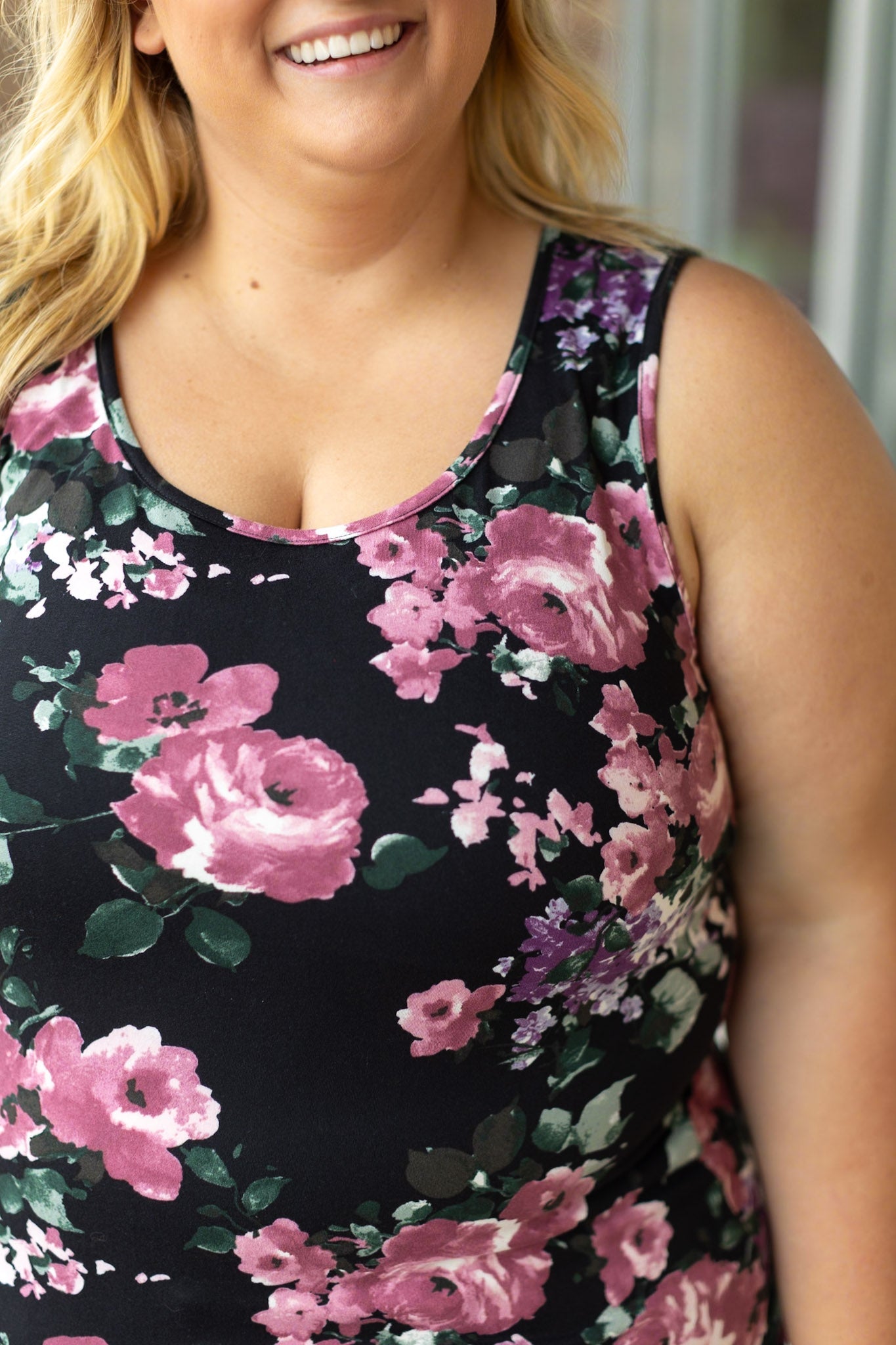 IN STOCK Luxe Crew Tank - Black and Mauve Floral