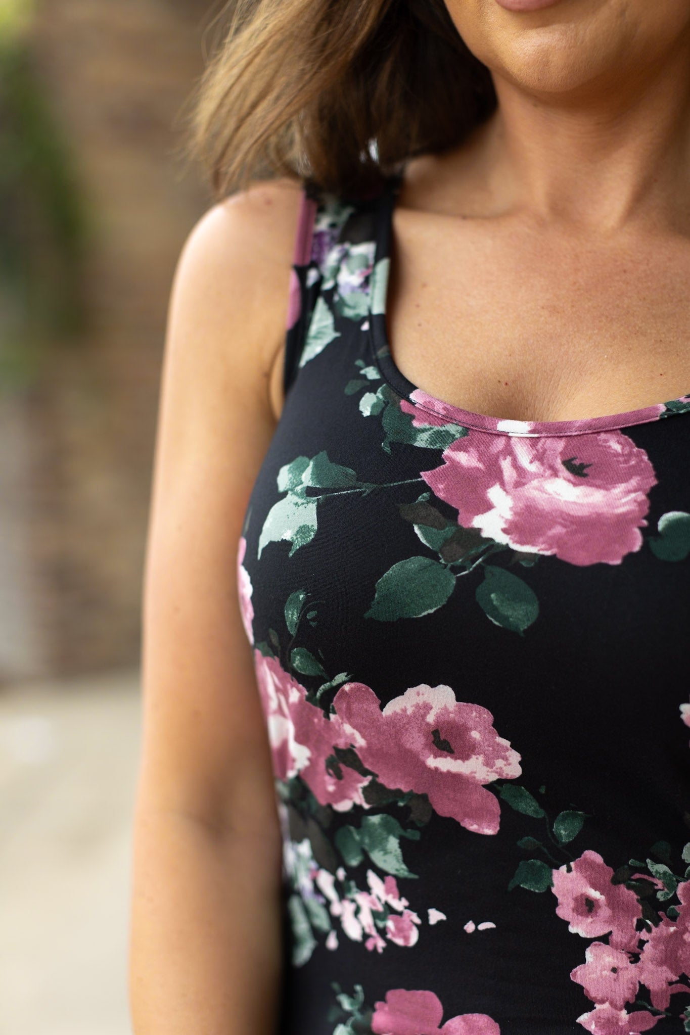 IN STOCK Luxe Crew Tank - Black and Mauve Floral