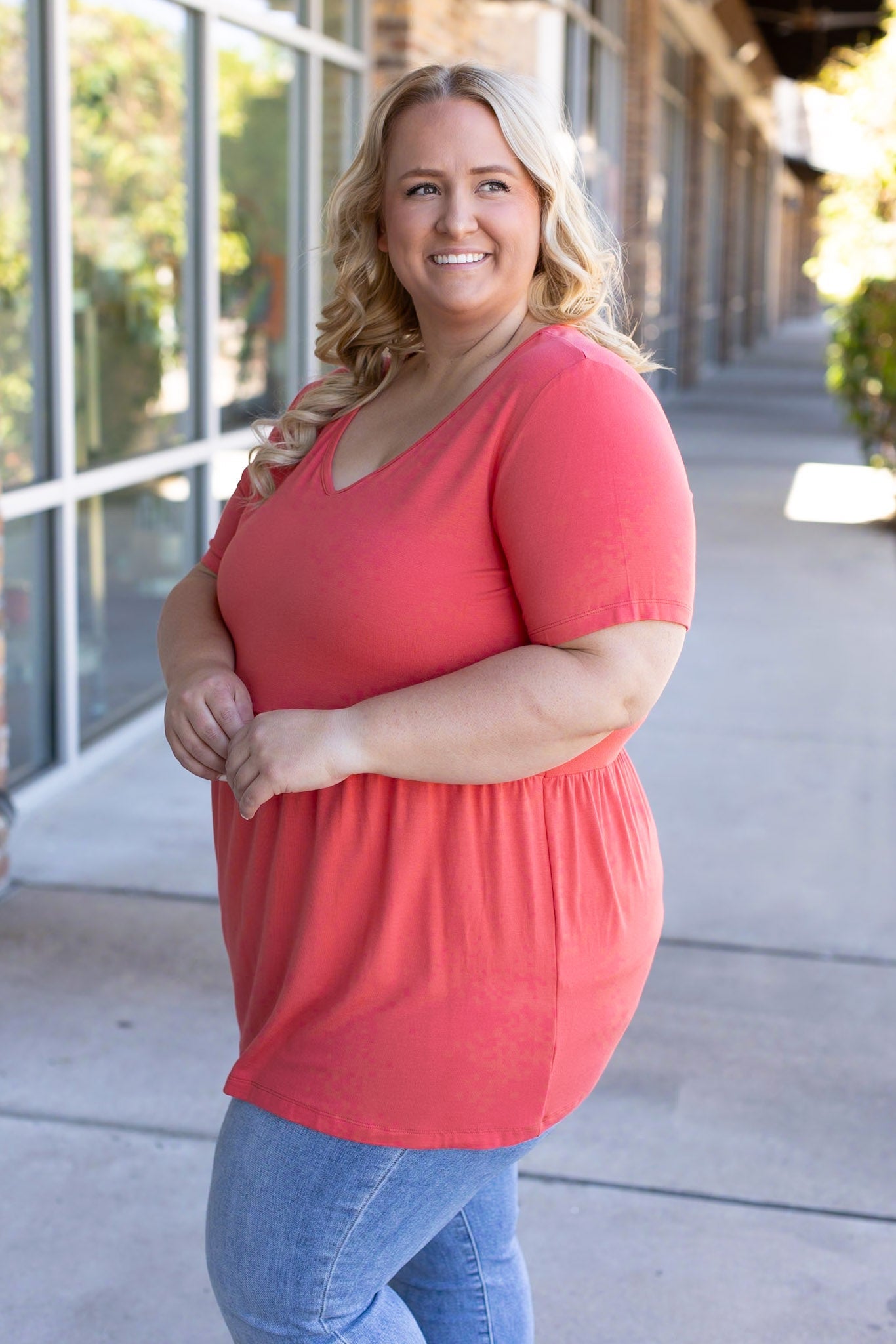 IN STOCK Sarah Ruffle Short Sleeve - Deep Coral