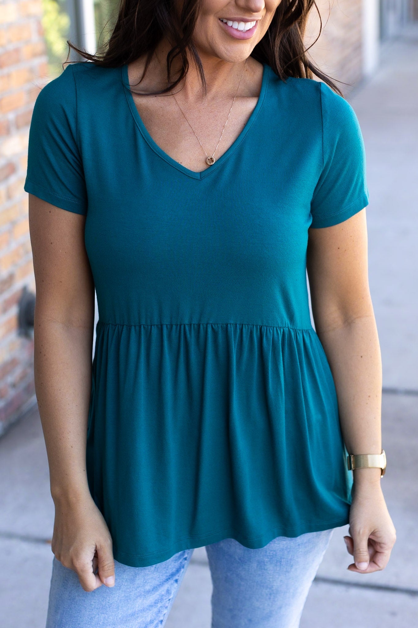 IN STOCK Sarah Ruffle Short Sleeve - Teal