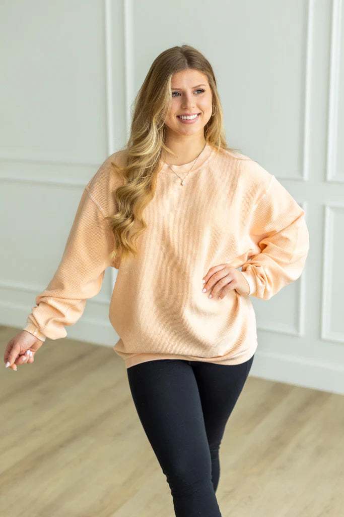 PEACH - Essential Luxe Corded Crew Sweatshirt