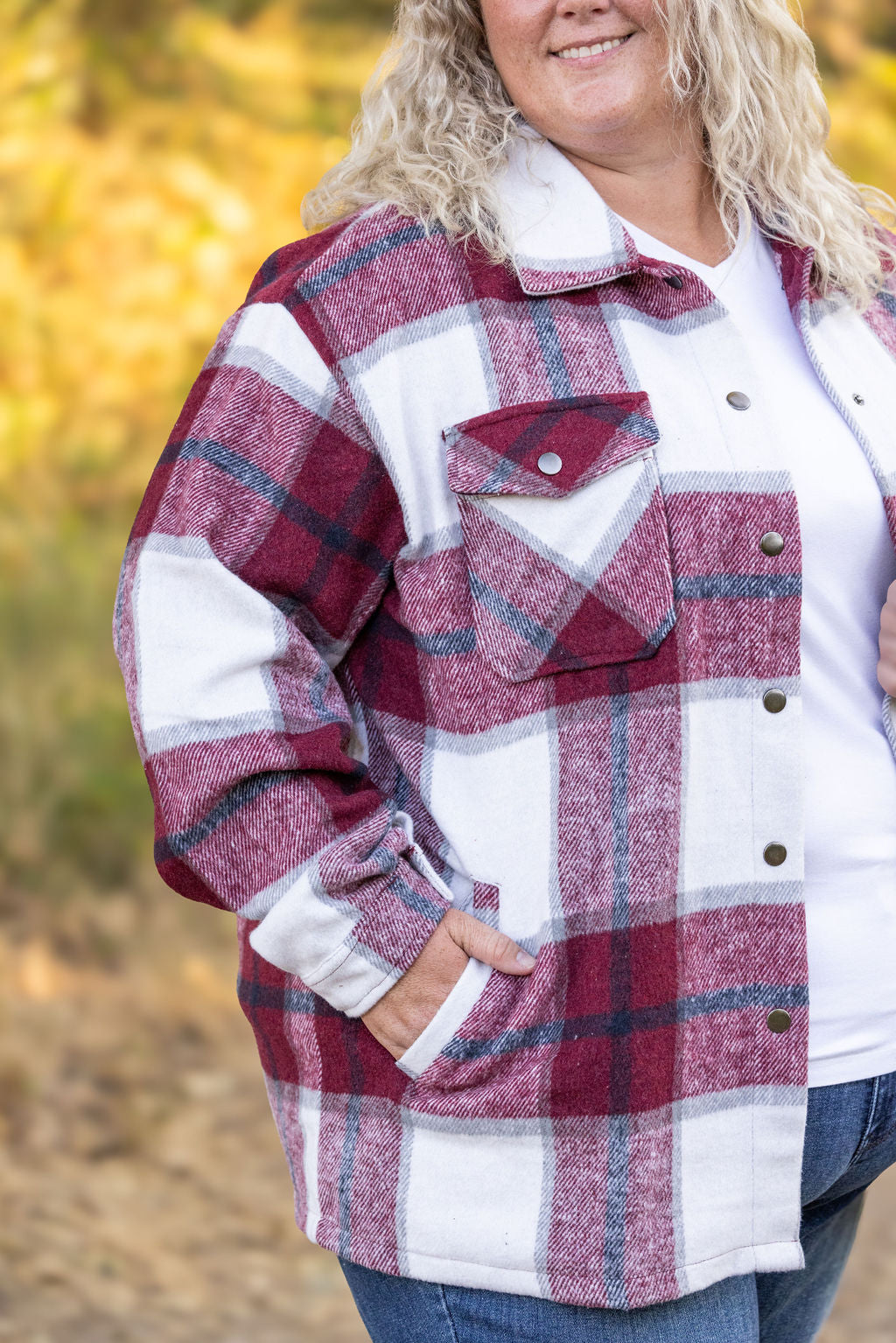 IN STOCK Norah Plaid Shacket - Merlot and Grey Mix