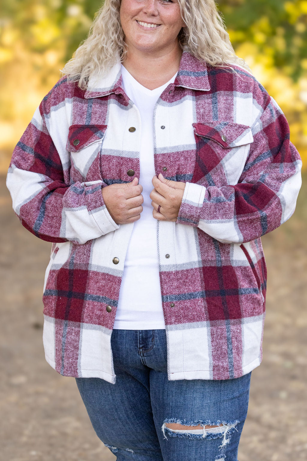 IN STOCK Norah Plaid Shacket - Merlot and Grey Mix