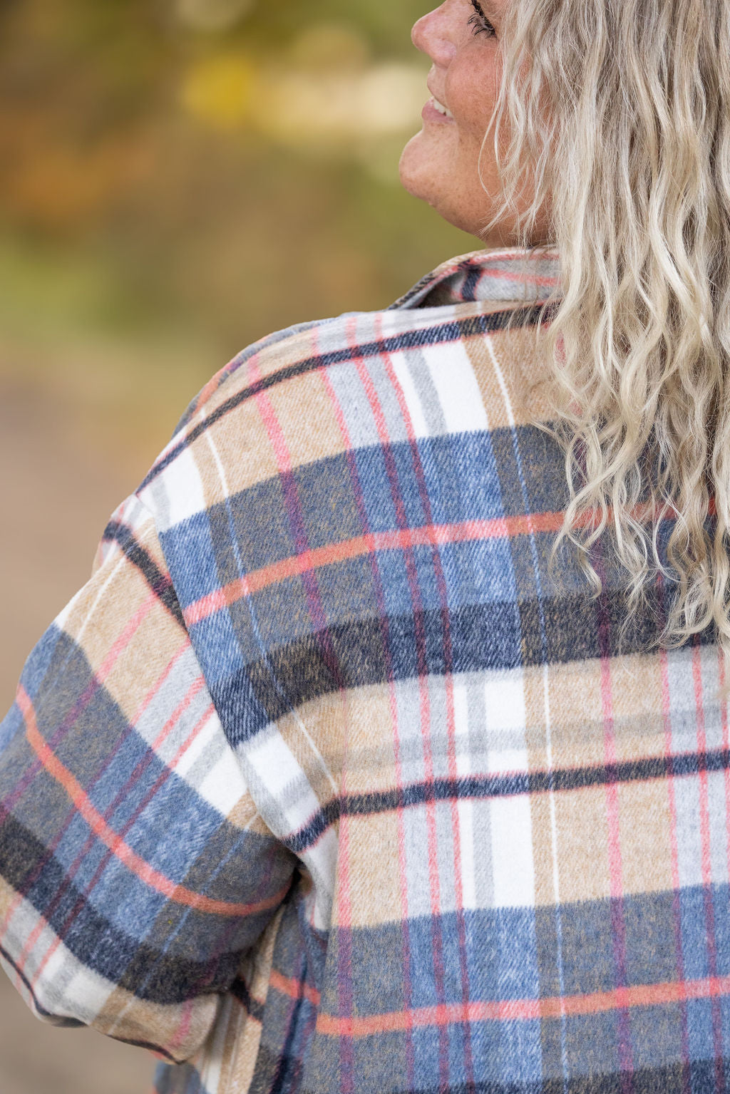 IN STOCK EN ROUTE Norah Plaid Shacket - Tan and Blue