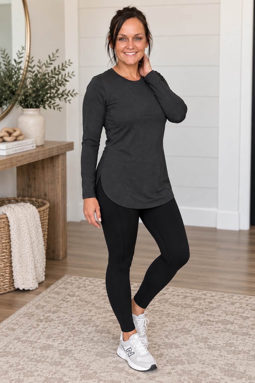 FLEECE Anchored Arrow Solid Black Leggings | PREORDER