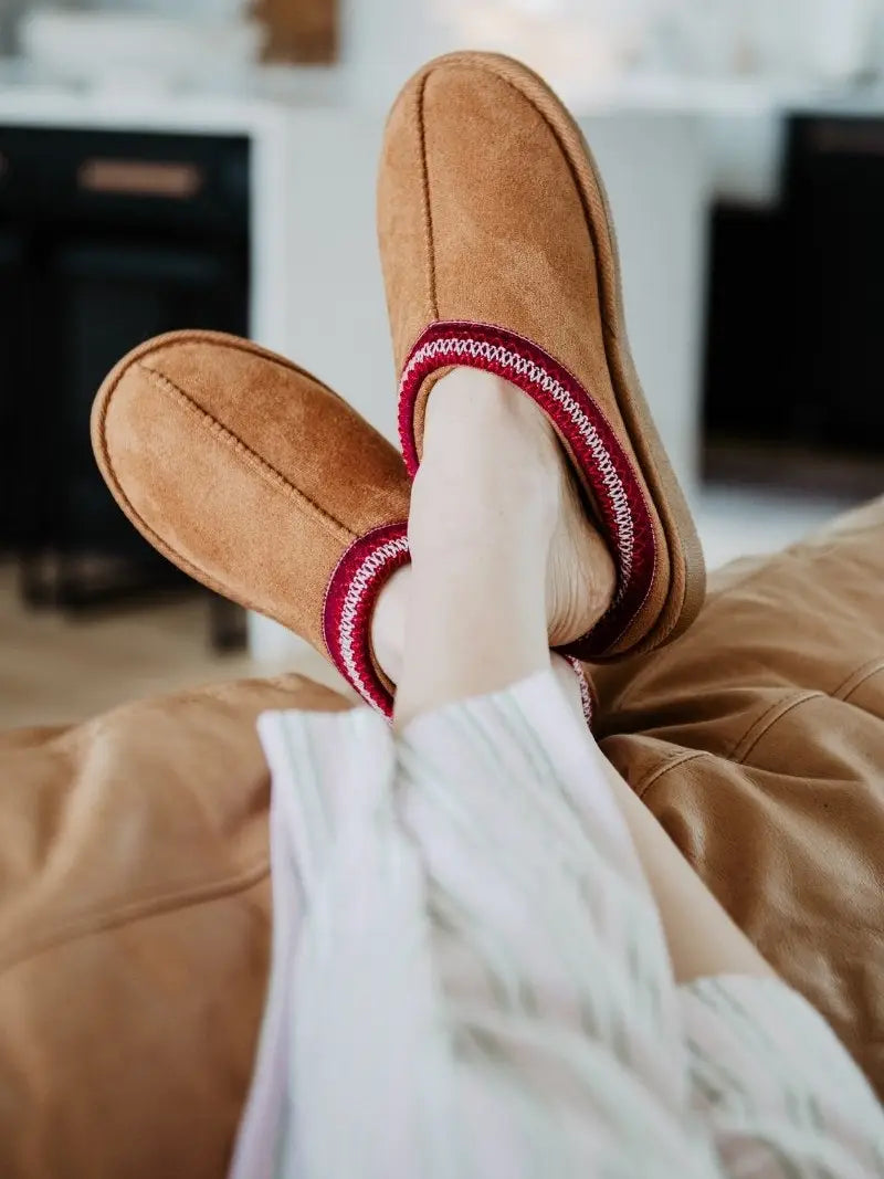 Chestnut Embroidered Women's House Slippers