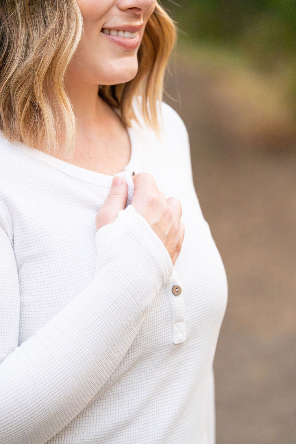 IN STOCK Harper Long Sleeve Henley - White