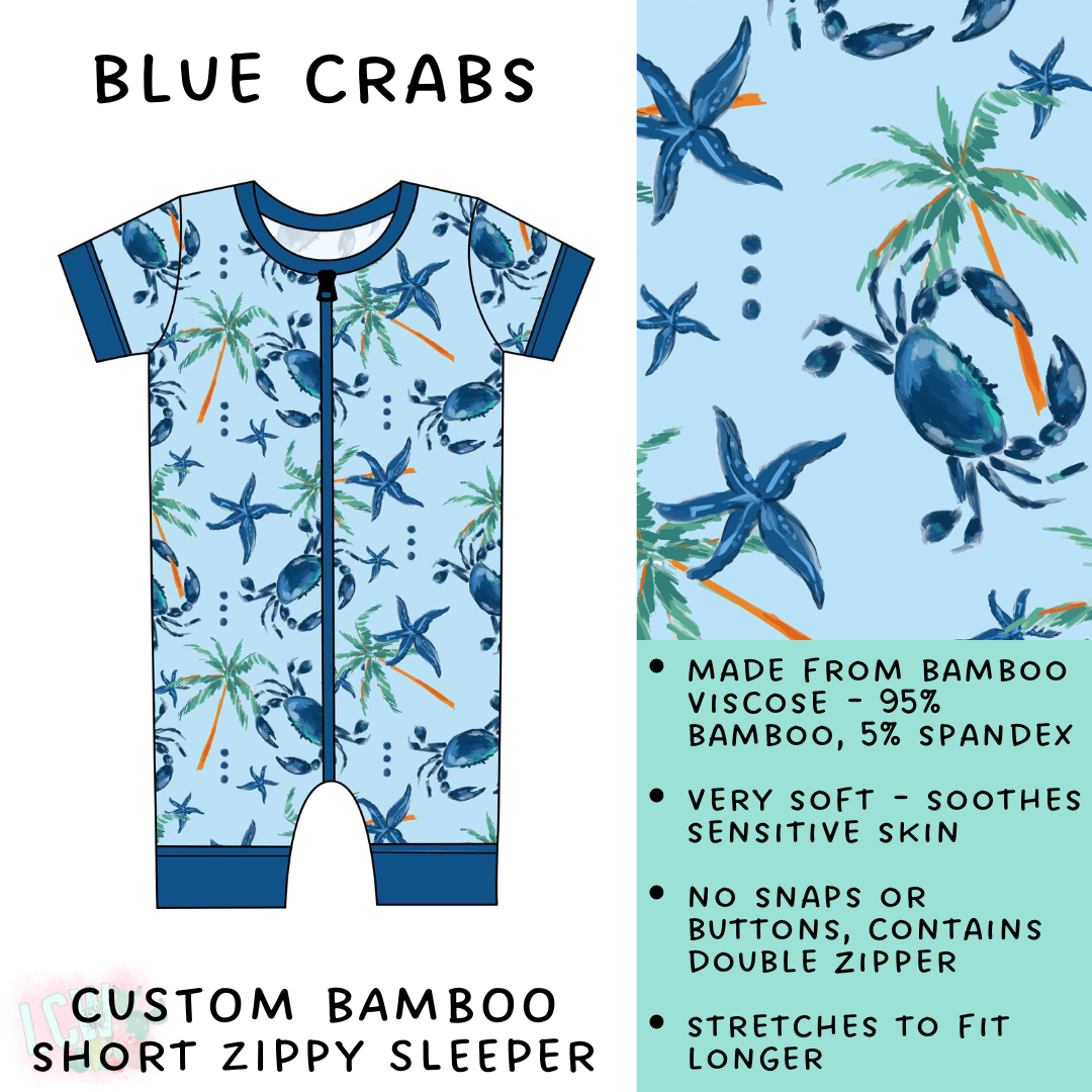 Batch #138 - Little Dreamers - Closes 6/25 - ETA mid August - Blue Crabs Bamboo Short Zippy Sleeper