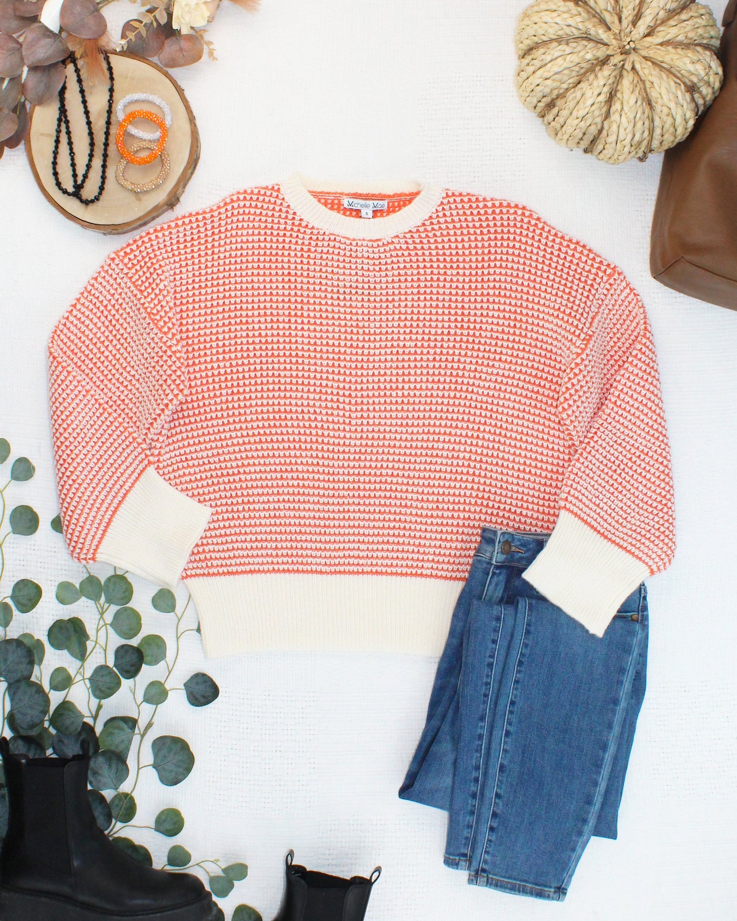IN STOCK Charlotte Sweater - Orange and Ivory