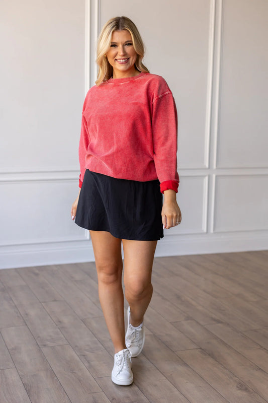 RED - Essential Luxe Corded Crew Sweatshirt